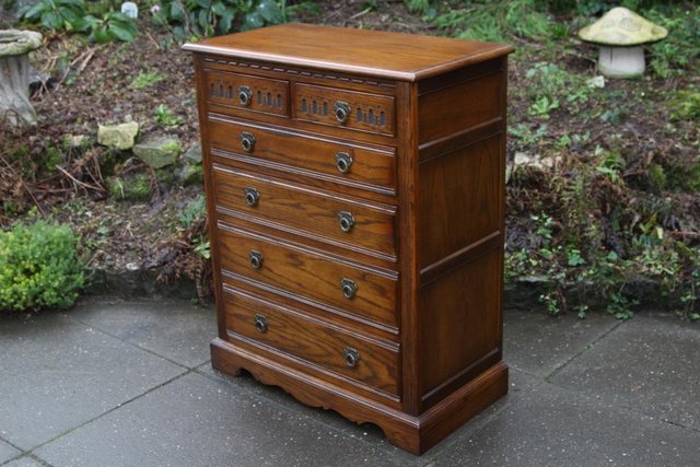 Image 3 of OLD CHARM JAYCEE LIGHT OAK TALL BOY CHEST OF DRAWERS STAND