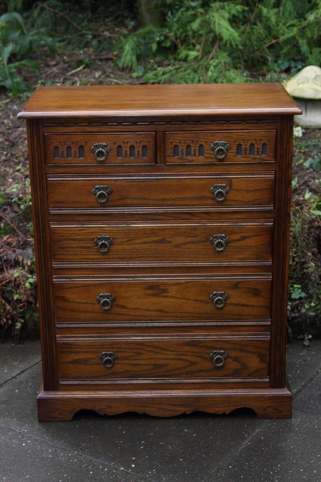 Image 4 of OLD CHARM JAYCEE LIGHT OAK TALL BOY CHEST OF DRAWERS STAND