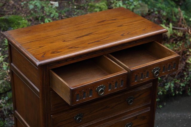 Image 5 of OLD CHARM JAYCEE LIGHT OAK TALL BOY CHEST OF DRAWERS STAND