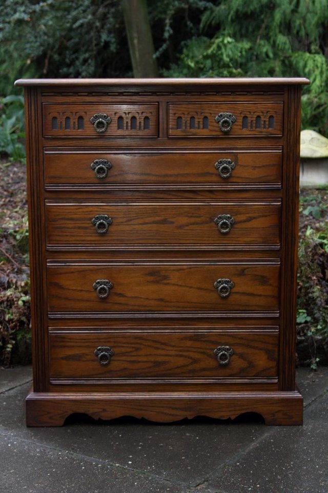Image 13 of OLD CHARM JAYCEE LIGHT OAK TALL BOY CHEST OF DRAWERS STAND