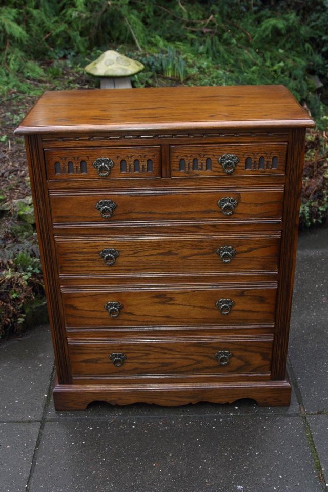 Image 19 of OLD CHARM JAYCEE LIGHT OAK TALL BOY CHEST OF DRAWERS STAND