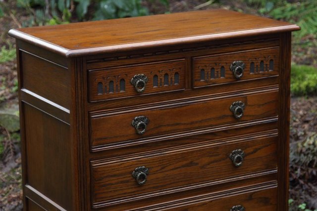 Image 21 of OLD CHARM JAYCEE LIGHT OAK TALL BOY CHEST OF DRAWERS STAND