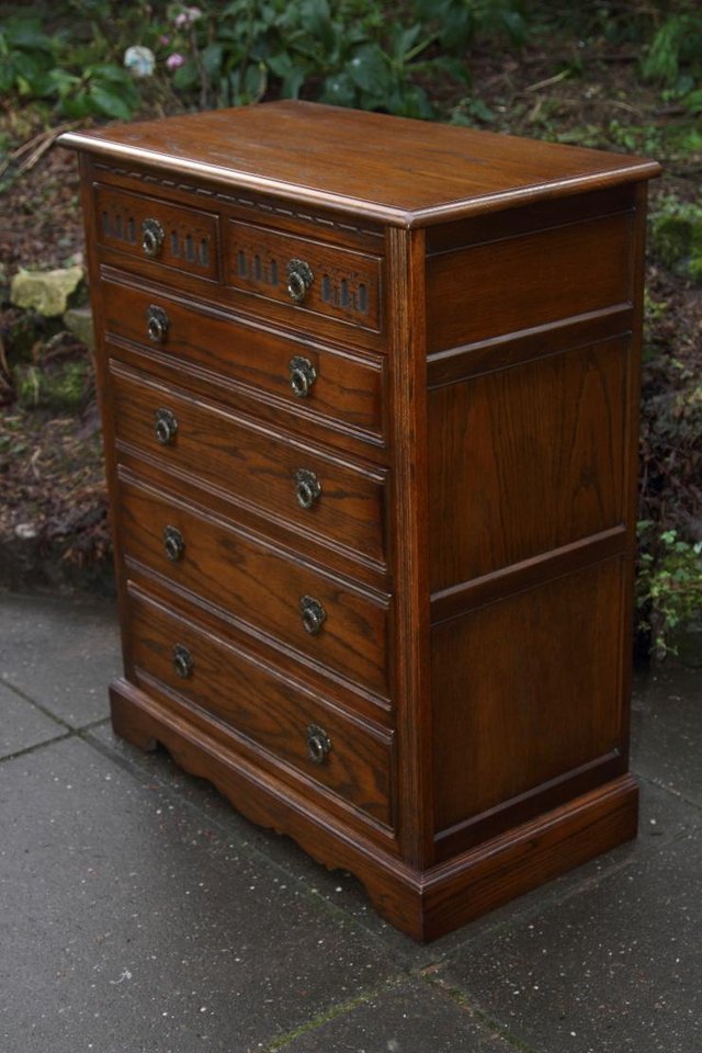 Image 22 of OLD CHARM JAYCEE LIGHT OAK TALL BOY CHEST OF DRAWERS STAND