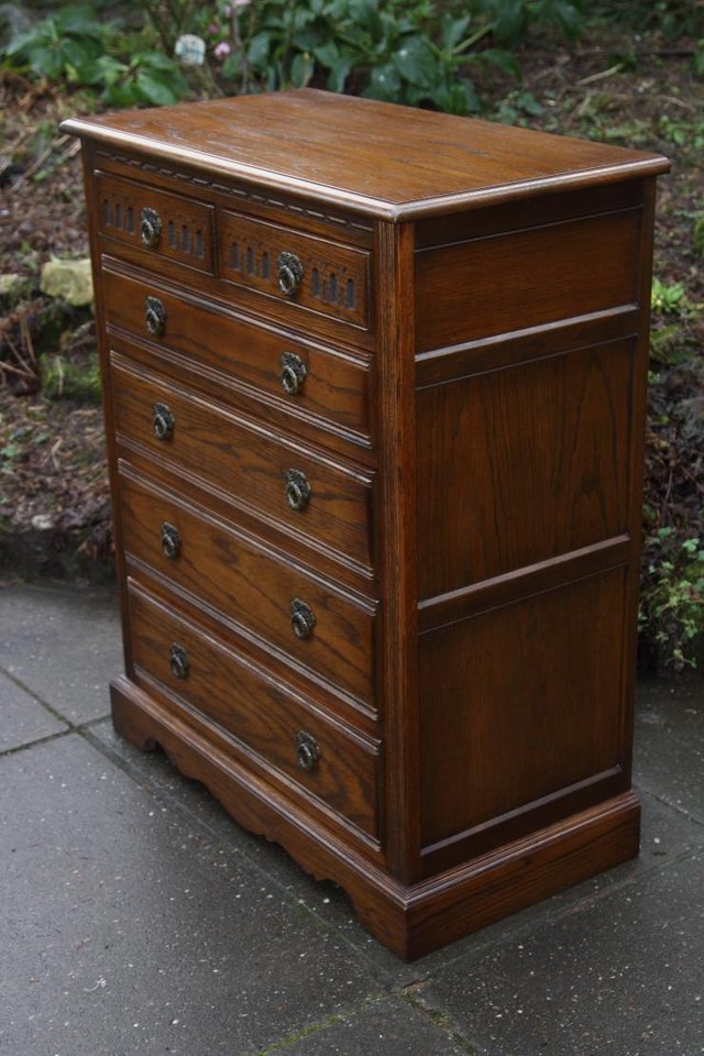 Image 37 of OLD CHARM JAYCEE LIGHT OAK TALL BOY CHEST OF DRAWERS STAND