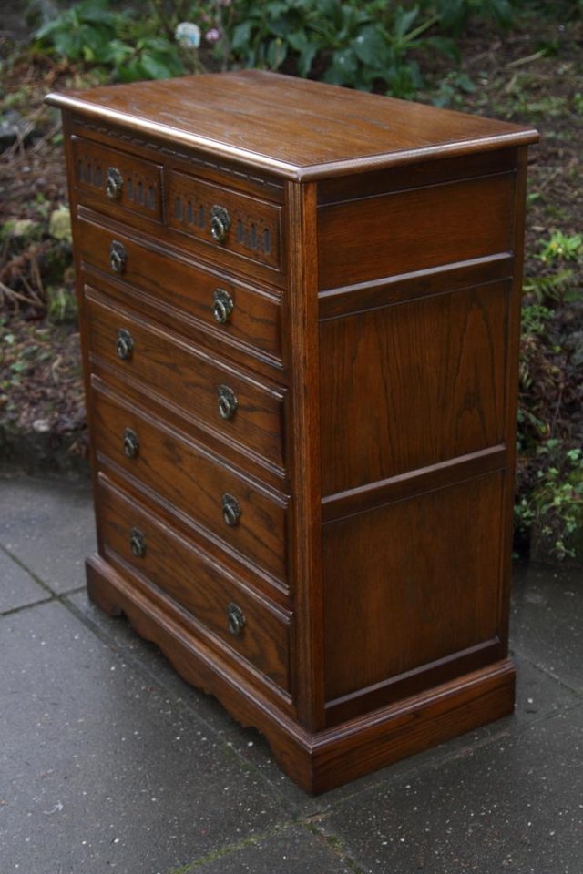 Image 42 of OLD CHARM JAYCEE LIGHT OAK TALL BOY CHEST OF DRAWERS STAND