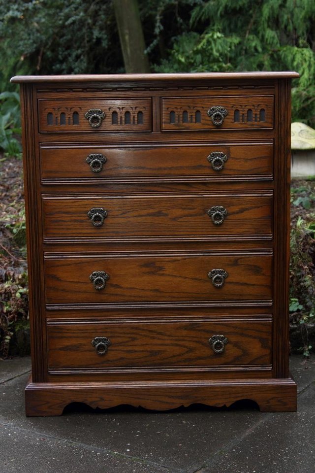 Image 48 of OLD CHARM JAYCEE LIGHT OAK TALL BOY CHEST OF DRAWERS STAND