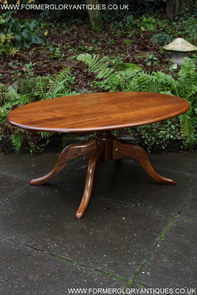 Image 2 of ERCOL ELM OVAL SIDE LAMP PHONE TEA WINE COFFEE TABLE STAND
