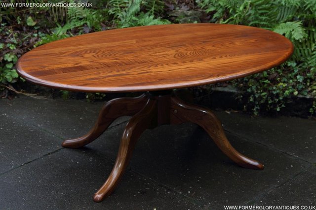 Image 4 of ERCOL ELM OVAL SIDE LAMP PHONE TEA WINE COFFEE TABLE STAND