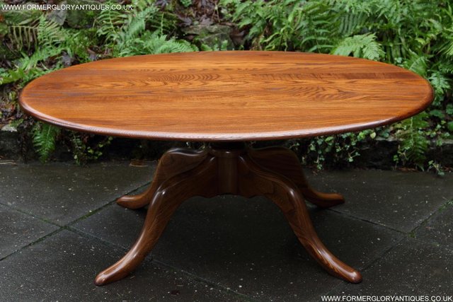 Image 5 of ERCOL ELM OVAL SIDE LAMP PHONE TEA WINE COFFEE TABLE STAND