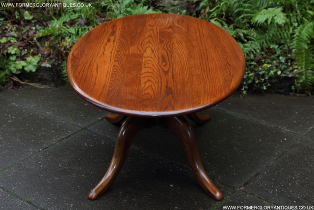Image 7 of ERCOL ELM OVAL SIDE LAMP PHONE TEA WINE COFFEE TABLE STAND