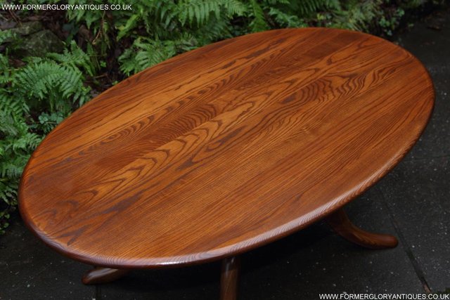 Image 10 of ERCOL ELM OVAL SIDE LAMP PHONE TEA WINE COFFEE TABLE STAND