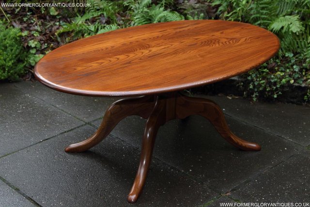 Image 16 of ERCOL ELM OVAL SIDE LAMP PHONE TEA WINE COFFEE TABLE STAND