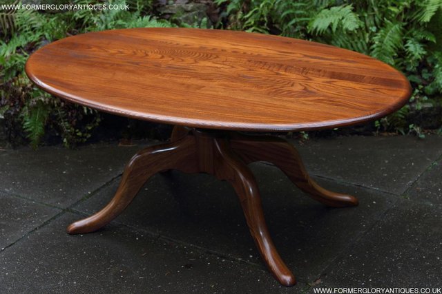 Image 17 of ERCOL ELM OVAL SIDE LAMP PHONE TEA WINE COFFEE TABLE STAND