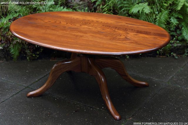 Image 18 of ERCOL ELM OVAL SIDE LAMP PHONE TEA WINE COFFEE TABLE STAND