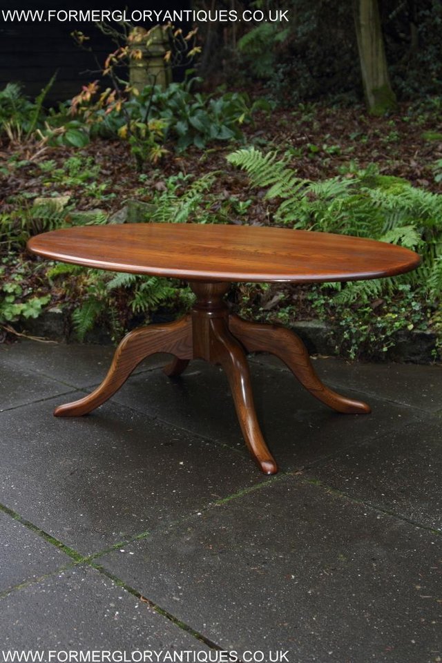 Image 22 of ERCOL ELM OVAL SIDE LAMP PHONE TEA WINE COFFEE TABLE STAND
