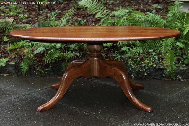 Image 25 of ERCOL ELM OVAL SIDE LAMP PHONE TEA WINE COFFEE TABLE STAND