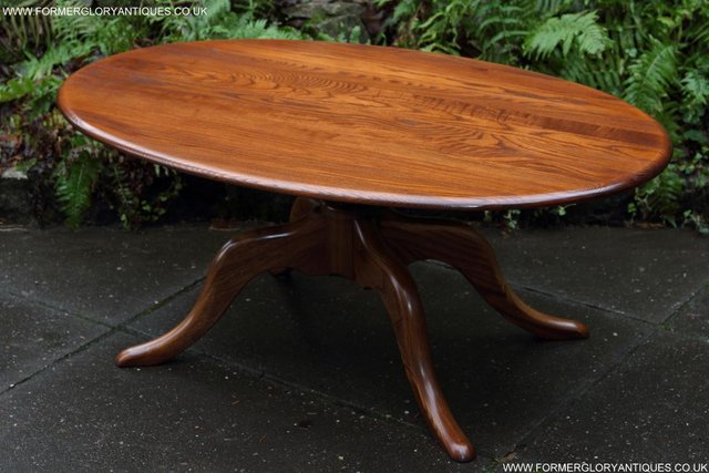 Image 27 of ERCOL ELM OVAL SIDE LAMP PHONE TEA WINE COFFEE TABLE STAND