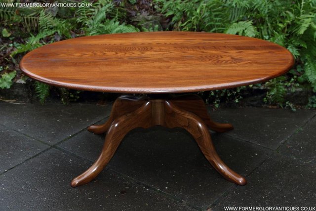 Image 37 of ERCOL ELM OVAL SIDE LAMP PHONE TEA WINE COFFEE TABLE STAND