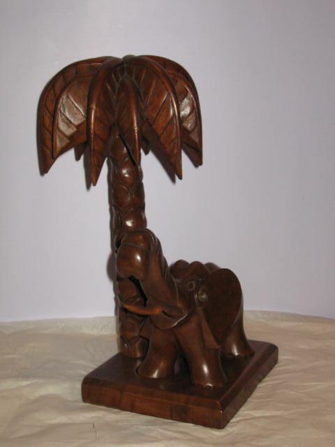 Image 2 of Antique Native Hand Carved African Elephant under Palm Tree