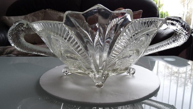 Image 2 of Vintage Ornate Glass Fruit Bowl with serpent handles