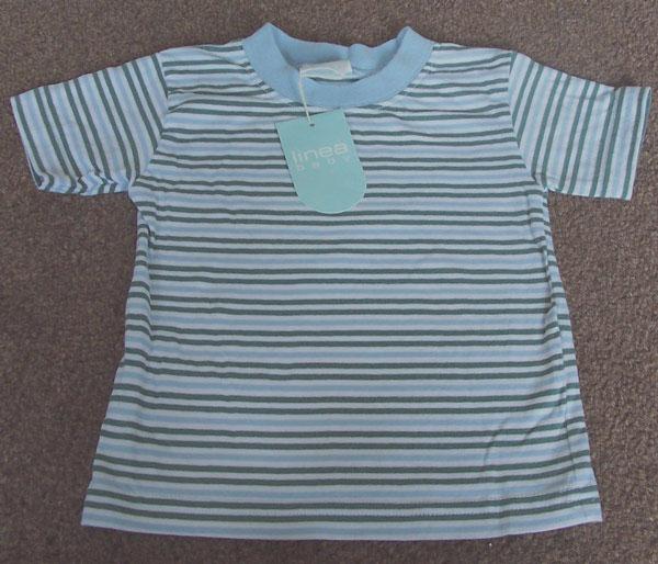 Preview of the first image of BNWT BOYS PALE BLUE STRIPED TOP - AGE 3/6M.