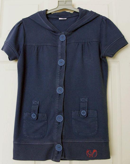 Preview of the first image of GIRLS NAVY SHORT SLEEVE HOODED TOP BY NEXT - AGE 14 YRS.