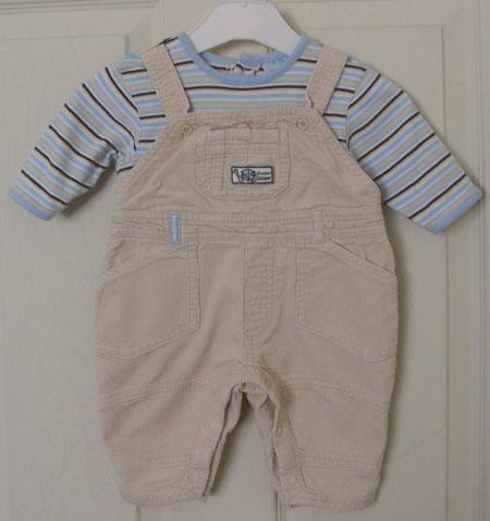 Preview of the first image of GORGEOUS BOYS BEIGE CORDUROY DUNGAREE SET - AGE 0/3 MTHS.
