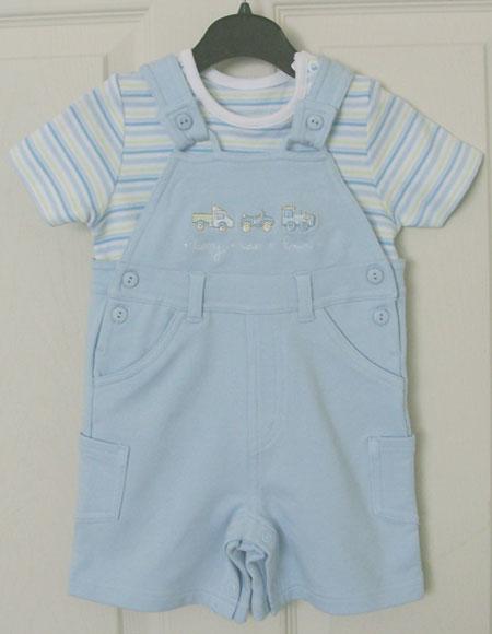 Preview of the first image of LOVELY BOYS PALE BLUE DUNGAREE SET BY GEORGE - AGE 3/6 MTHS.