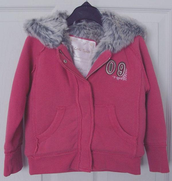Preview of the first image of PRETTY GIRLS PINK FUR LINED JACKET - AGE 18/23 MTHS.
