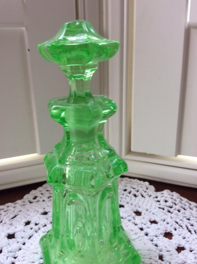 Image 3 of Vintage green glass perfume bottle