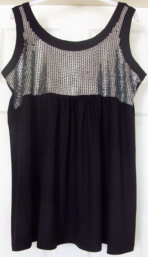 Preview of the first image of GORGEOUS BLACK & SILVER SMOCK TOP BY AGENDA - SZ 20.