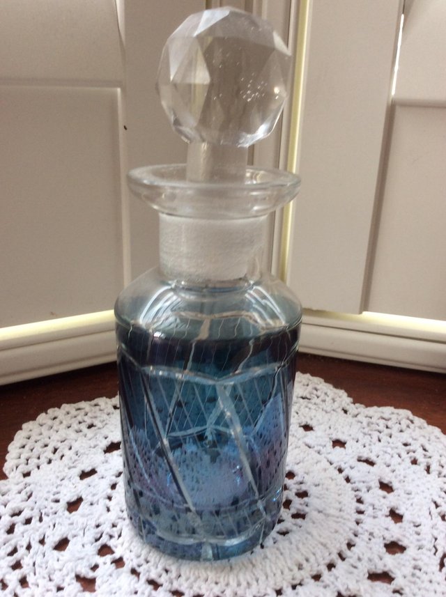 Image 3 of Clear and blue glass perfume/ scent bottle