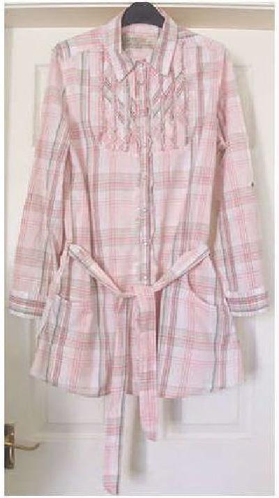 Preview of the first image of LADIES PINK CHECK TOP/DRESS WITH TIE DETAIL.