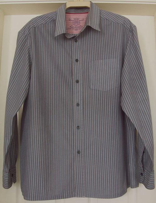 Preview of the first image of MEN'S GREY & RED STRIPE SHIRT BY MARKS & SPENCER - SZ XXL.