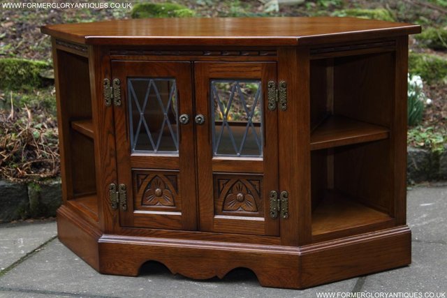 Image 16 of AN OLD CHARM LIGHT OAK CORNER TV DVD CD CABINET STAND TABLE