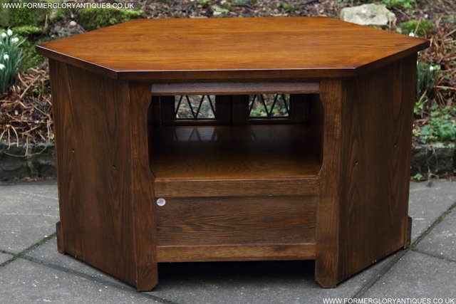 Image 18 of AN OLD CHARM LIGHT OAK CORNER TV DVD CD CABINET STAND TABLE