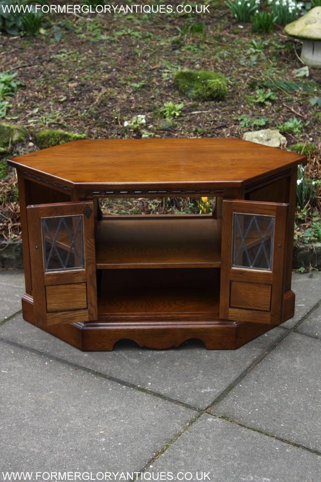 Image 19 of AN OLD CHARM LIGHT OAK CORNER TV DVD CD CABINET STAND TABLE