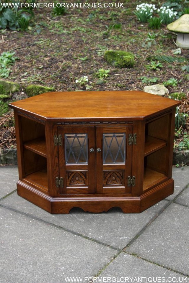 Image 22 of AN OLD CHARM LIGHT OAK CORNER TV DVD CD CABINET STAND TABLE