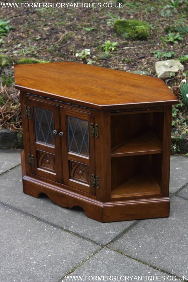 Image 28 of AN OLD CHARM LIGHT OAK CORNER TV DVD CD CABINET STAND TABLE
