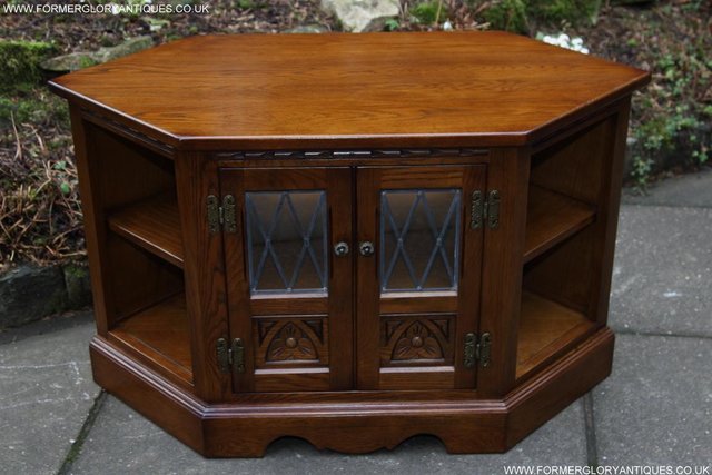Image 37 of AN OLD CHARM LIGHT OAK CORNER TV DVD CD CABINET STAND TABLE
