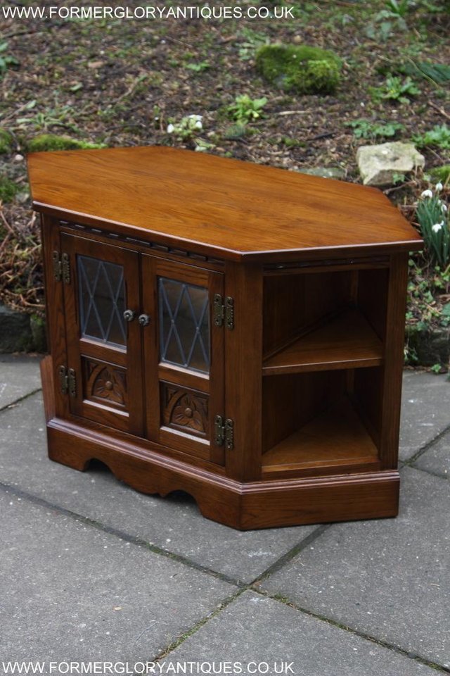Image 42 of AN OLD CHARM LIGHT OAK CORNER TV DVD CD CABINET STAND TABLE