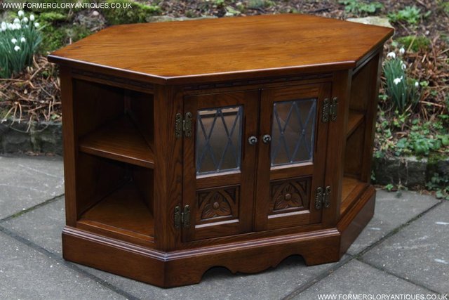 Image 44 of AN OLD CHARM LIGHT OAK CORNER TV DVD CD CABINET STAND TABLE
