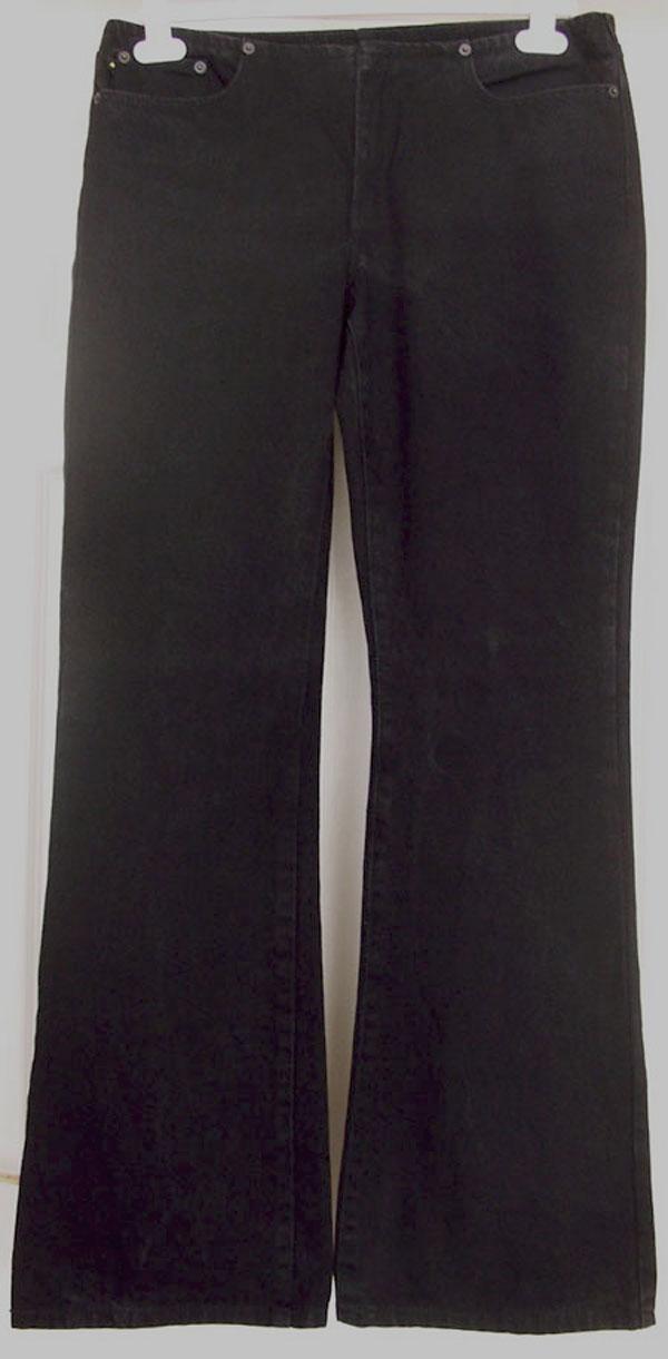 Preview of the first image of LADIES BLACK DENIM BOOT CUT JEANS BY DKNY - SZ 30.