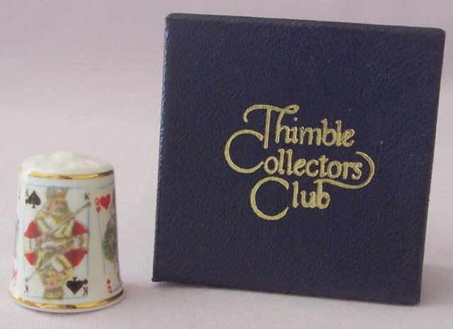 Preview of the first image of THIMBLE COLLECTORS CLUB "PLAYING CARDS" BONE CHINA THIMBLE.