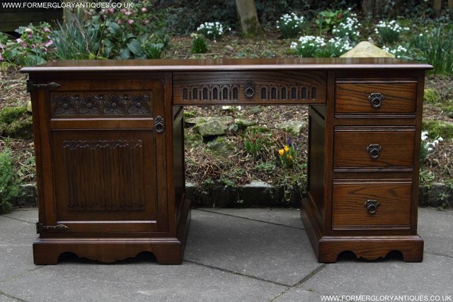 Image 8 of AN OLD CHARM LIGHT OAK WRITING TABLE COMPUTER DESK CABINET