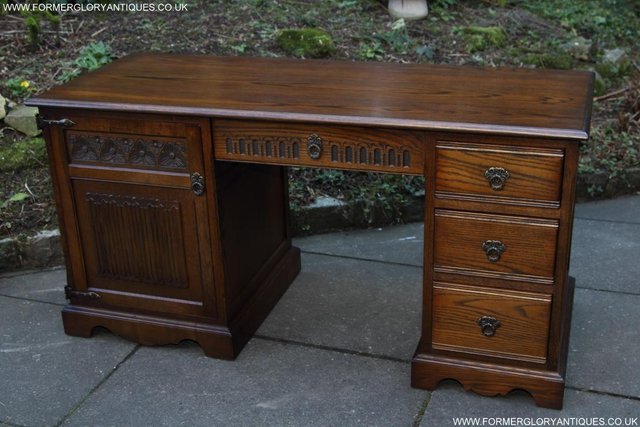 Image 11 of AN OLD CHARM LIGHT OAK WRITING TABLE COMPUTER DESK CABINET