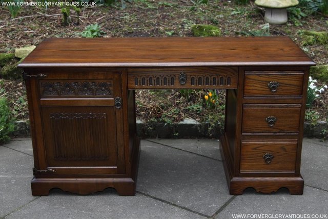 Image 14 of AN OLD CHARM LIGHT OAK WRITING TABLE COMPUTER DESK CABINET