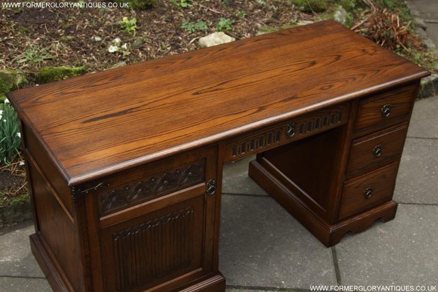 Image 17 of AN OLD CHARM LIGHT OAK WRITING TABLE COMPUTER DESK CABINET