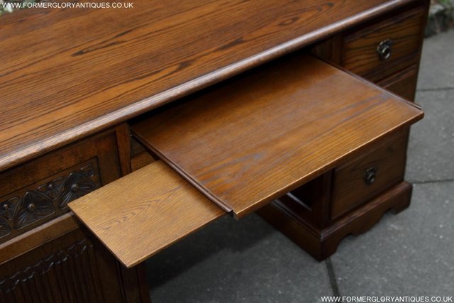 Image 19 of AN OLD CHARM LIGHT OAK WRITING TABLE COMPUTER DESK CABINET