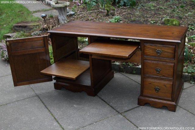 Image 21 of AN OLD CHARM LIGHT OAK WRITING TABLE COMPUTER DESK CABINET